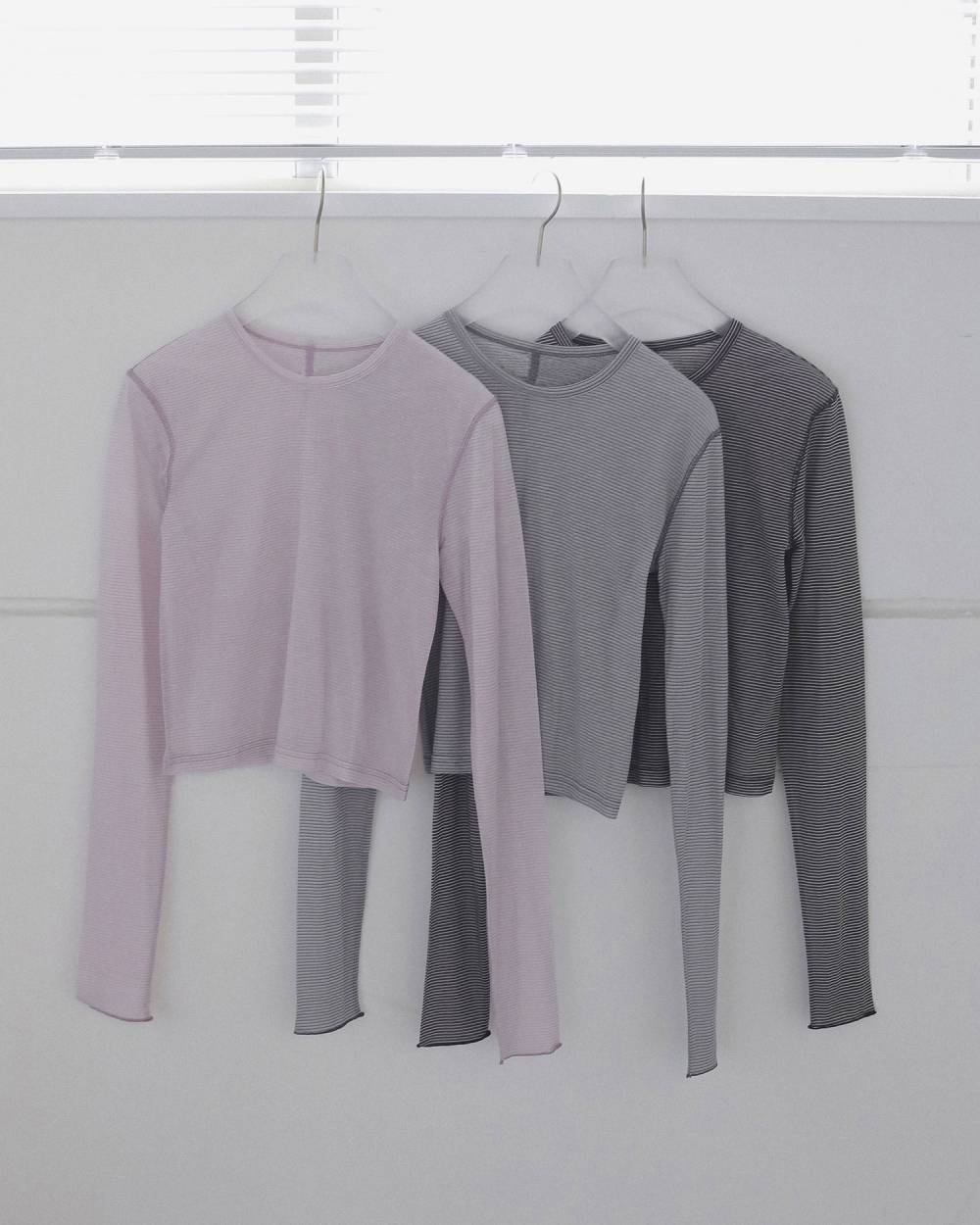 【 anuke 】Sheer Border Long T-shirts