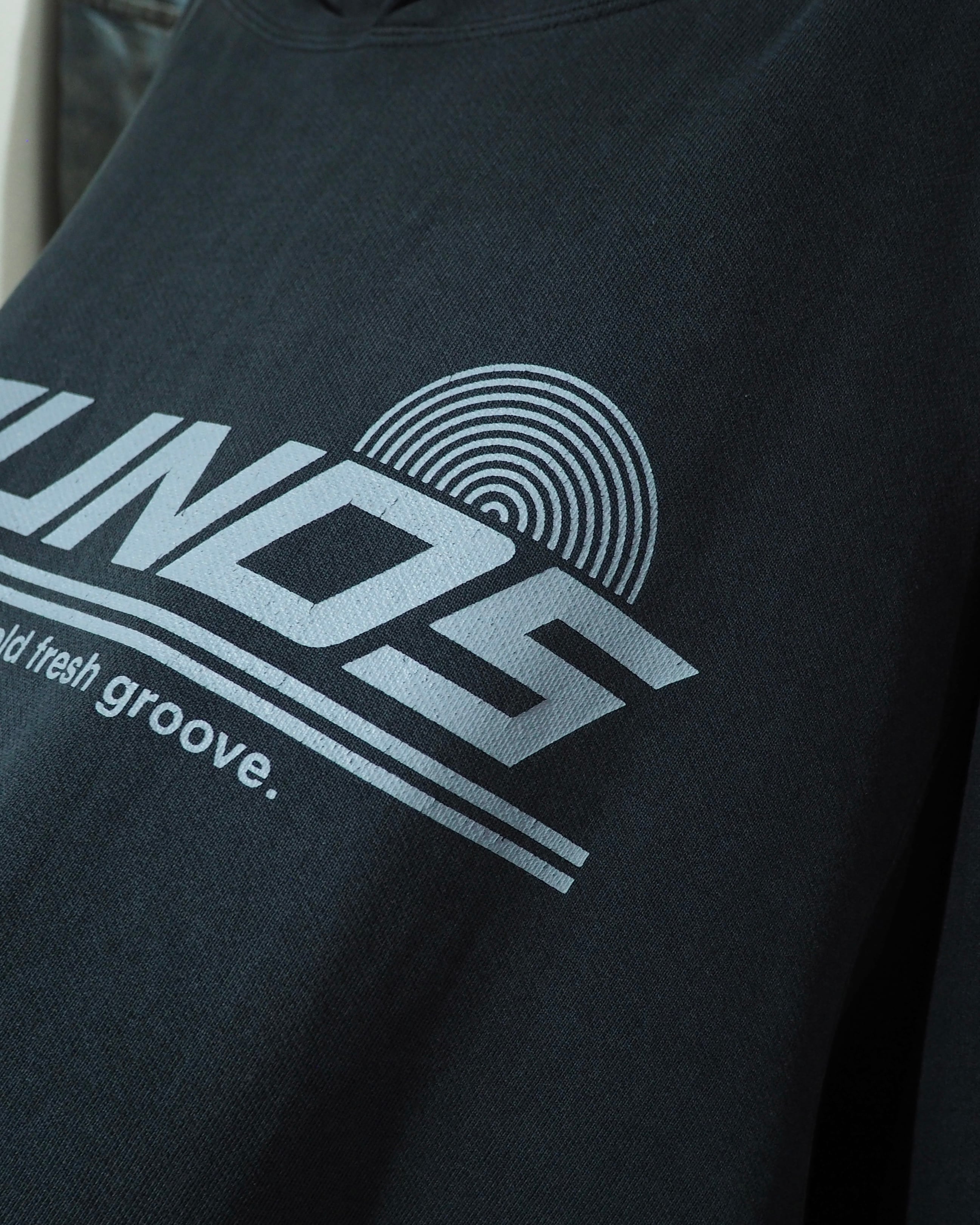 1990s " Good Groove " Beautiful Fade × Graphic Printed Vintage Loose Pullover Hoodie