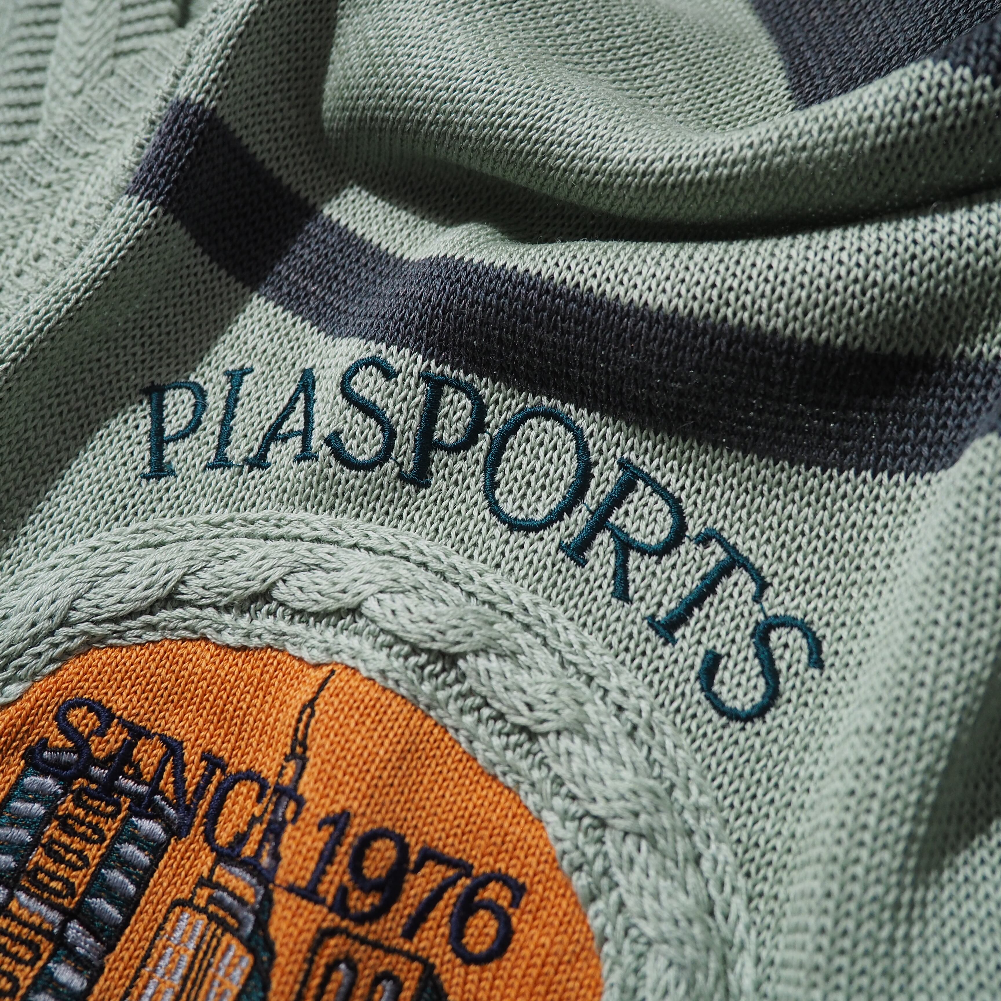 1990s " PIASPORTS " Mint green color vintage loose Border knit cardigan