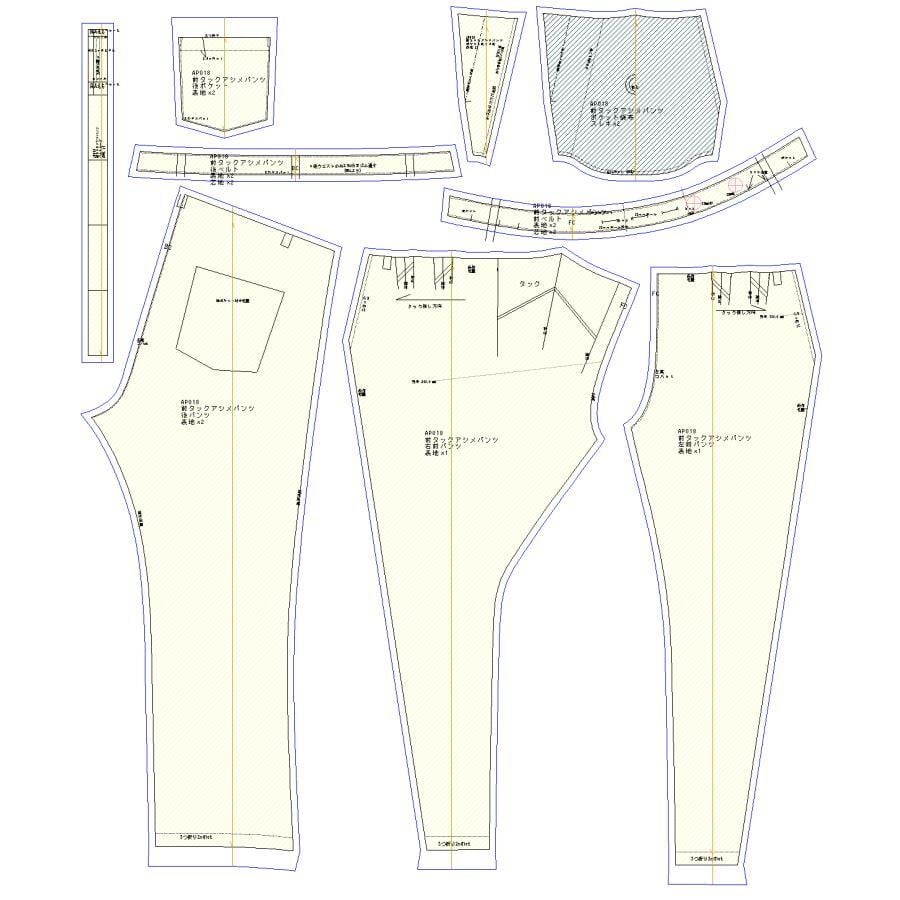 型紙 縫い代付き レディース パンツ タック アシンメトリー きれいめ
