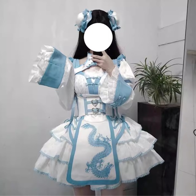 ゴスロリファッション 通販 With U ファッション 地雷系 ワンピース ミニスカート ウエストバンド ベルト コルセット ドラゴン 刺繍 華ロリ 中華ロリータ 地雷系 コンカフェ ステージ ライブ イベント衣装 原宿系 ろりぃたふぁっしょん