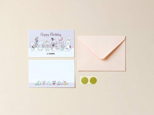 ミニメッセージカードセット　ピンク　シンプル（カード4枚+封筒2枚+シール2枚）