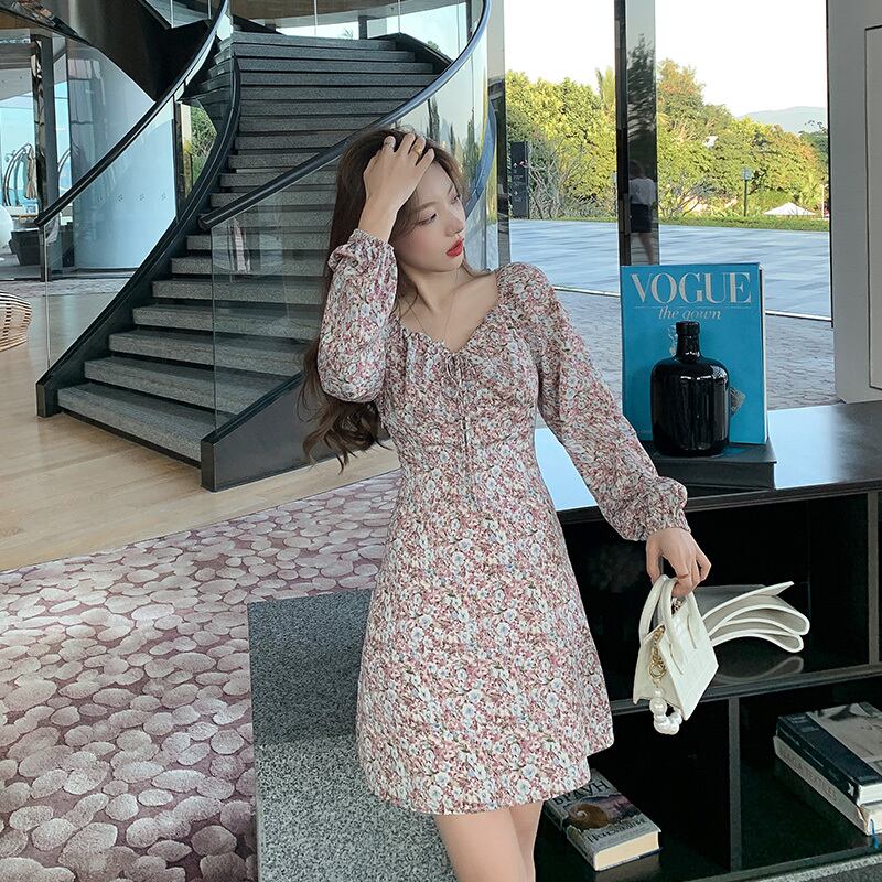 フローラルドレス スプリングギャザーショートスカート 春物 花柄 HUCHUJING18528334776