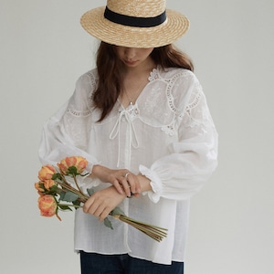 Lace Shirt Collar Blouse T0731