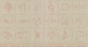 USAコットン　modaフレンチジェネラル　Joie de Vivre  リネン刺繍柄パネル　レッドワーク　/ m958