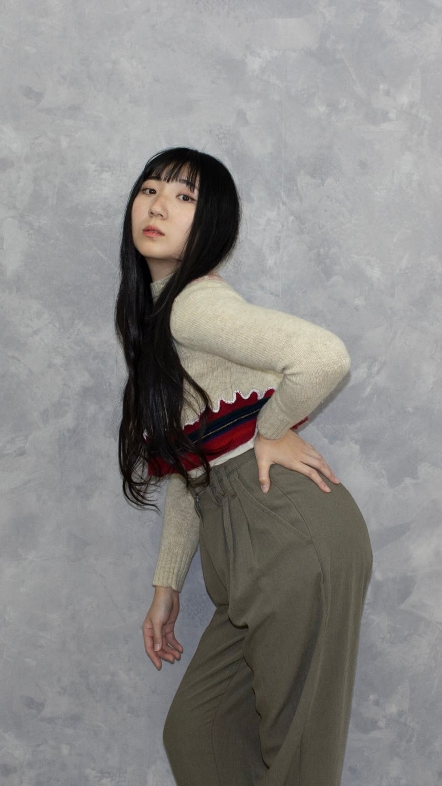 リメイク古着】再構築メローフリルチビ丈ノルディックニット×ボーダー