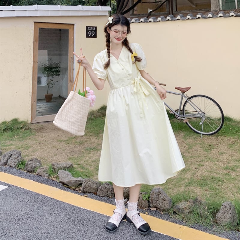 スリーブドレス サマーVネックロングスカート 夏物 試着室5422778259