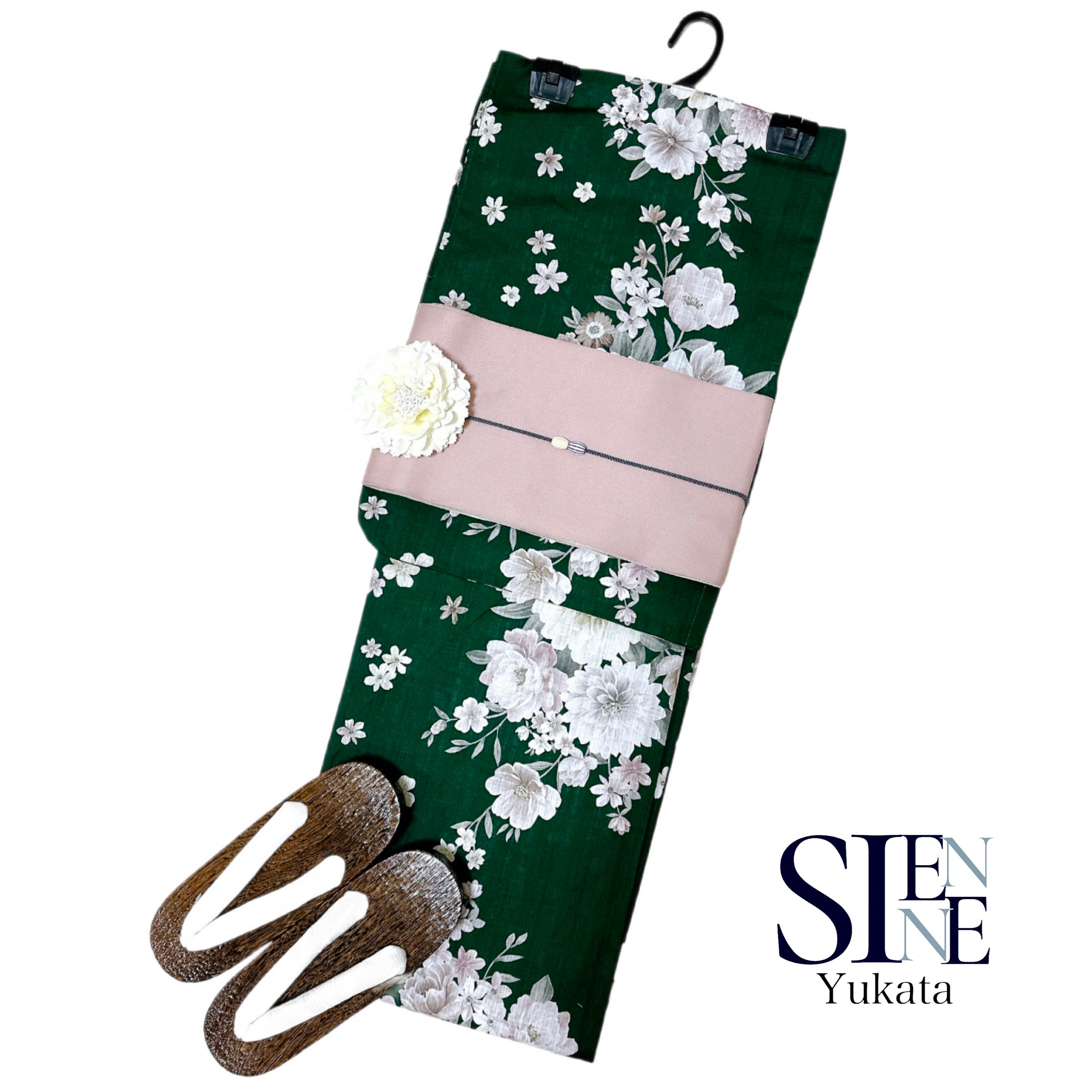 浴衣ジェンヌ 浴衣3点セット 黒 白 百合 兵児帯 ゆかた 浴衣セット