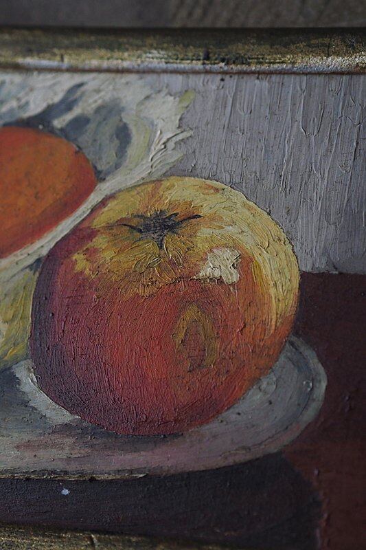 柑橘、トマト並ぶ静物画-antique still life oil painting