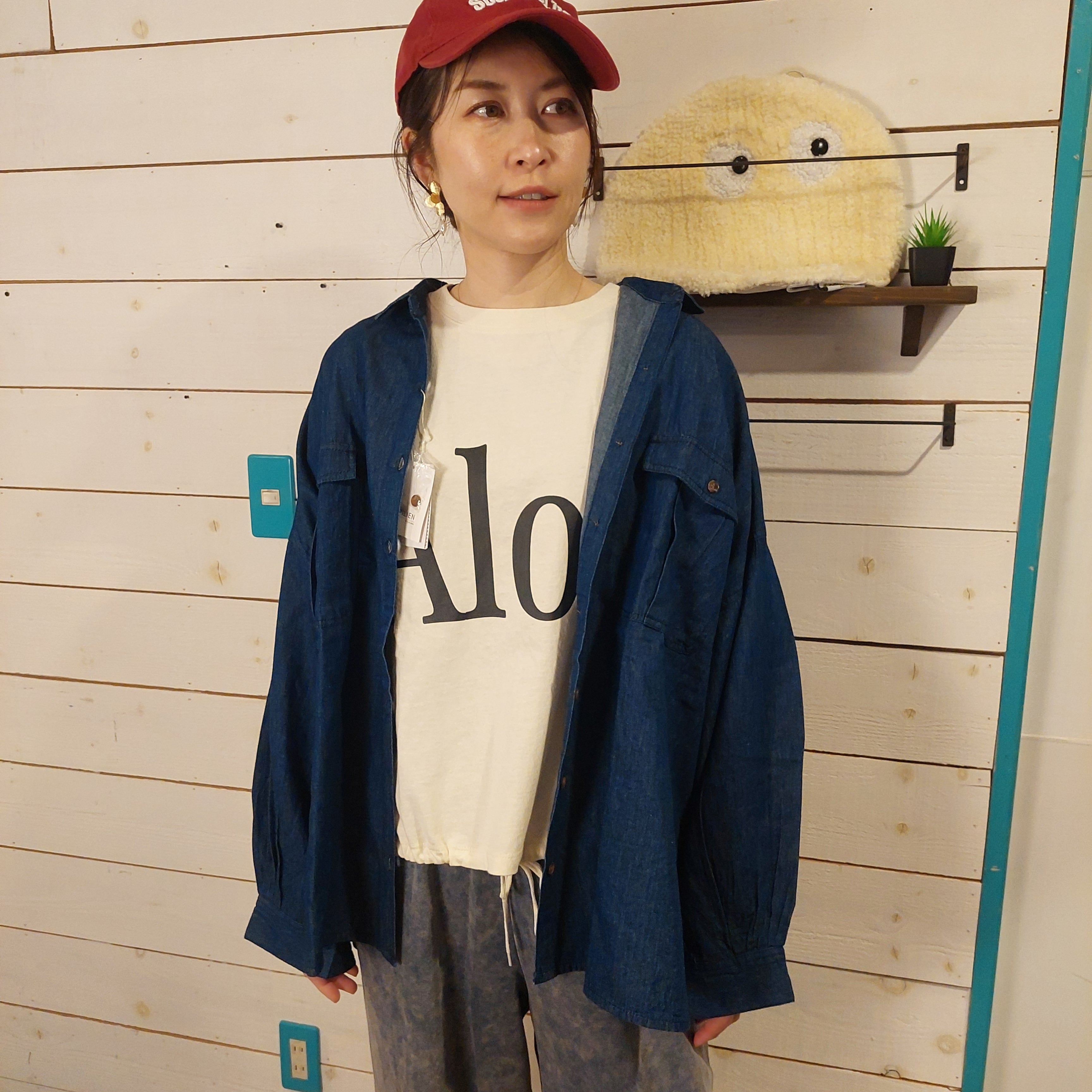 『People's』0904 ライトデニム BIGシルエット ロングスリーブ シャツ ブラウス