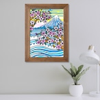 Wood Panel A3 Size（富士と桜）with Frame