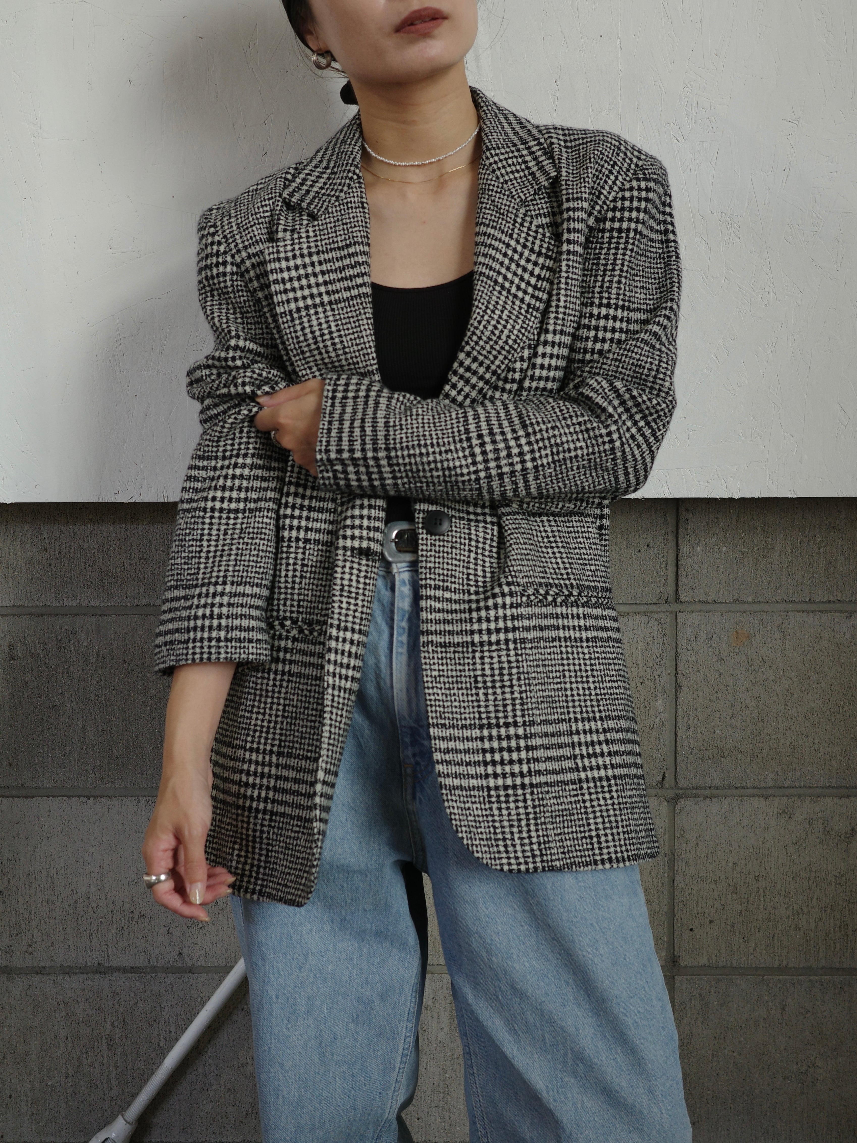 <vintage>Glen check boxy jacket