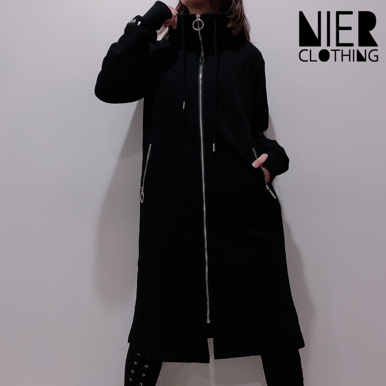 HIGH-NECK 3ZIP BLACK LONG OUTER【指穴付き】 | NIER CLOTHING powered by BASE