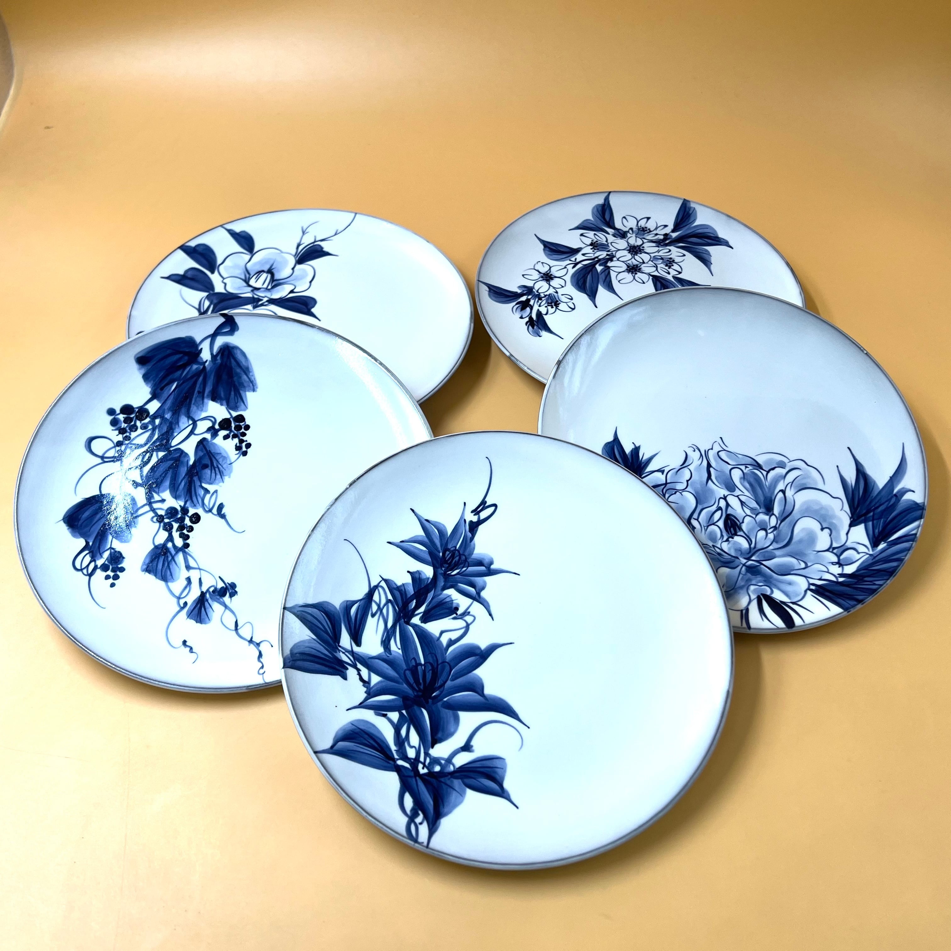 陶あん】OUTLET 染付 五花 21cm丸皿 5枚セット 京焼 清水焼 | 京焼 陶  
