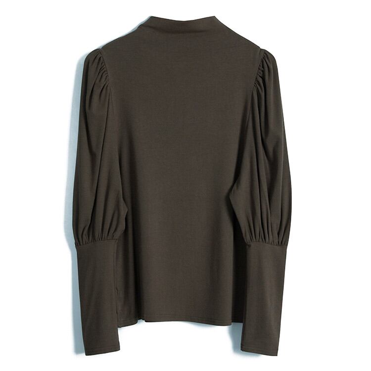 スタンドカラー 気質 長袖 ランタンスリーブ トップス Tシャツ レディース 秋