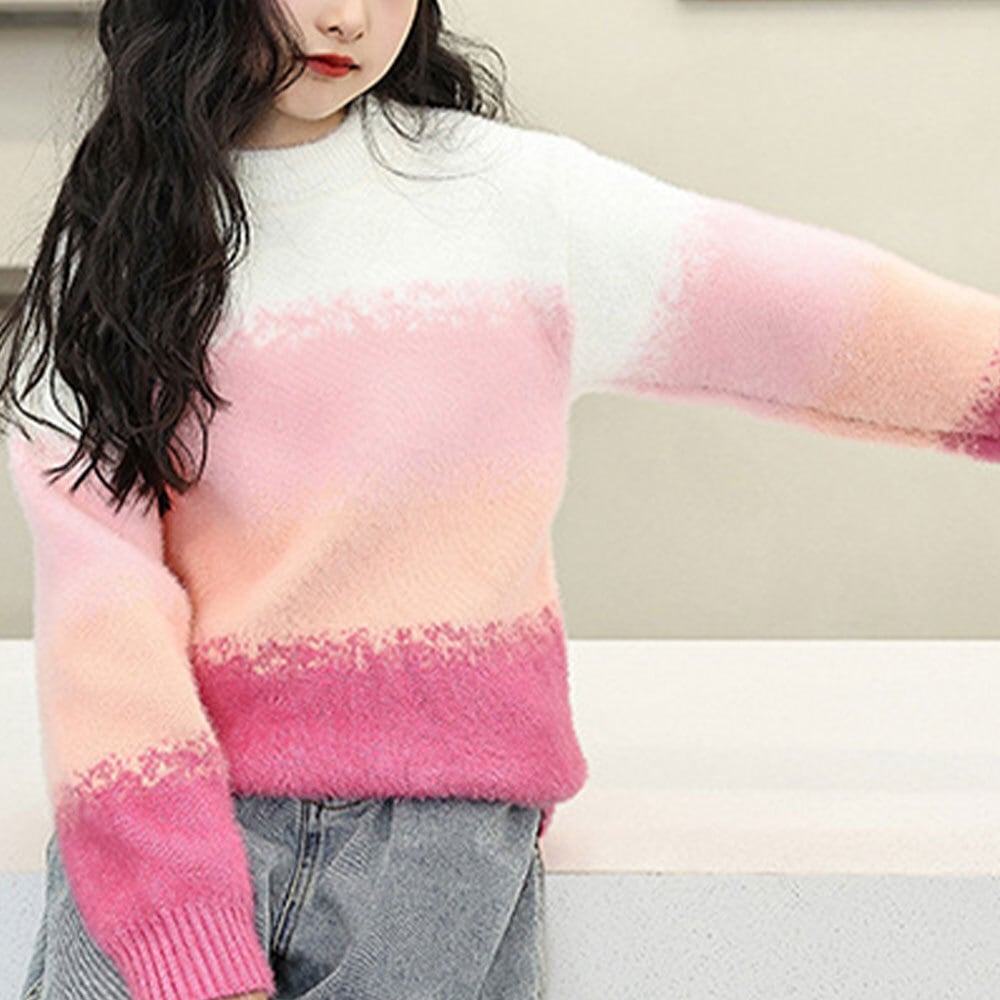 【送料無料】 子供服 女の子 ニット セーター グラデーション 長袖 韓国 春秋 キッズ 小学生 かわいい おしゃれ 厚手 暖かい カジュアル ゆったり 通学 通園 大人可愛い 大人女子