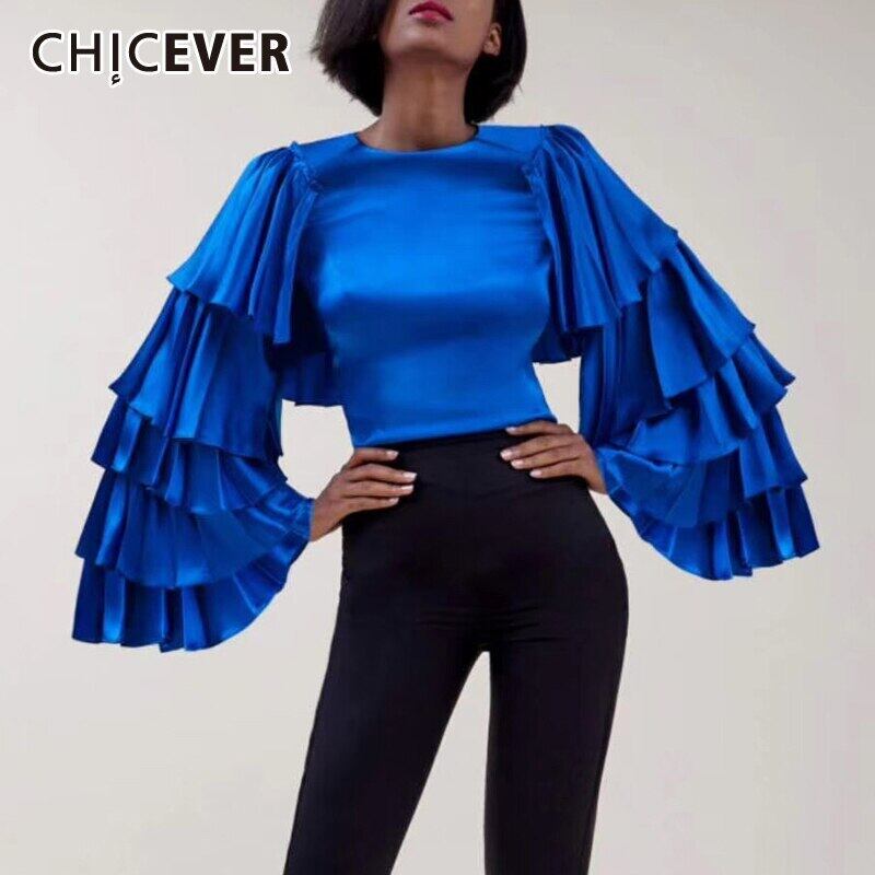 CHICEVERシャーリングウィメンズブラウスOネックバタフライロングスリーブルーズシャツ2020春の潮 長袖 スプリング 春物 6base528264852279