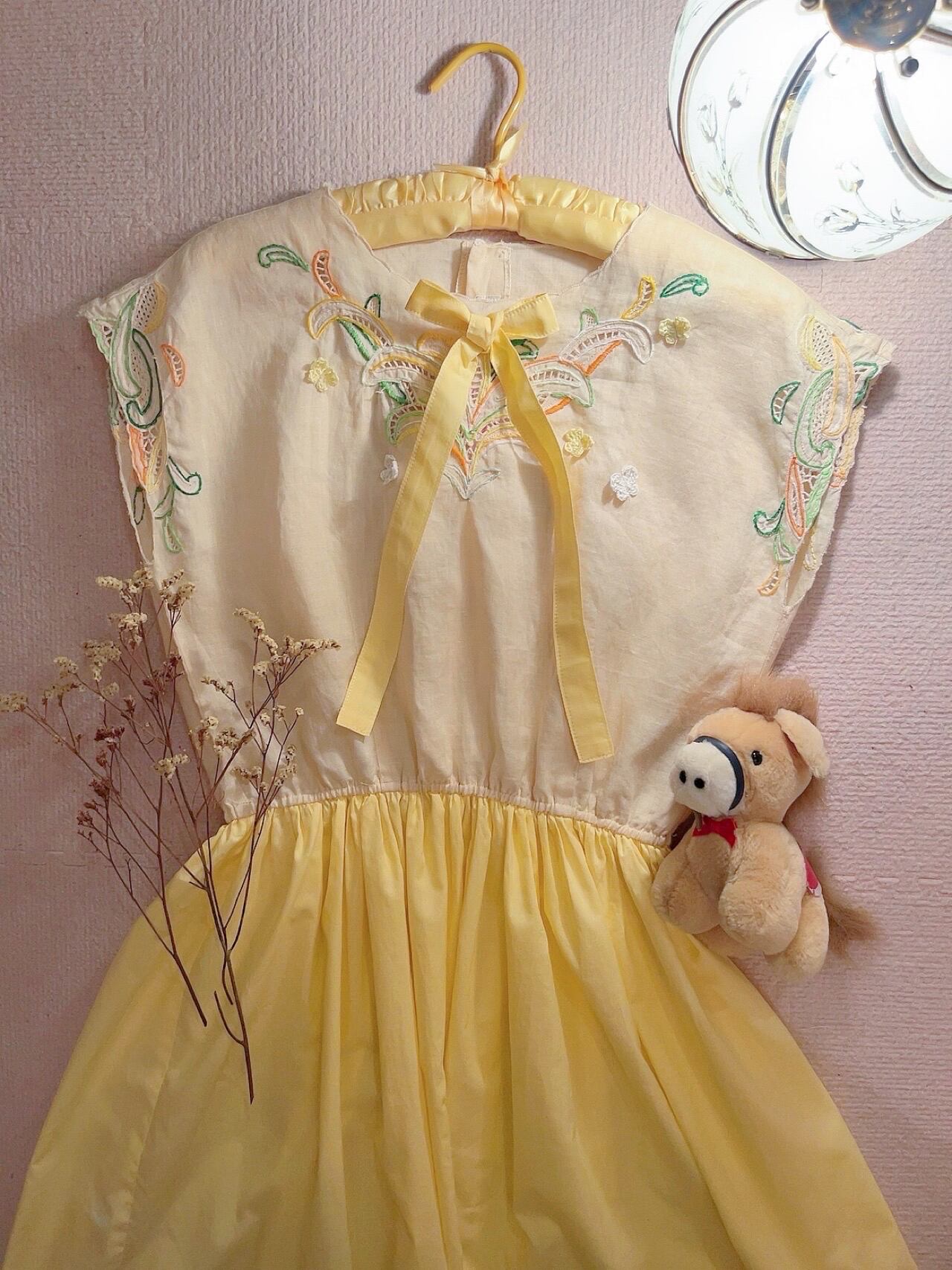 remake / leaf embroidery one-piece