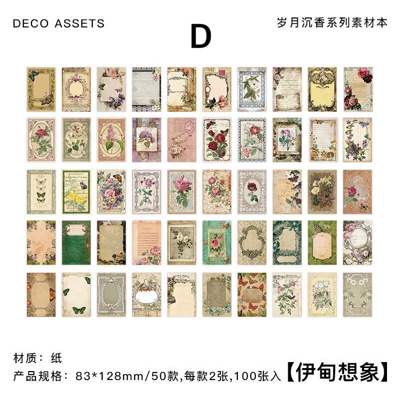 Y47 素材本 100枚入 50デザイン レトロ アンティーク調 蝶々 薔薇 