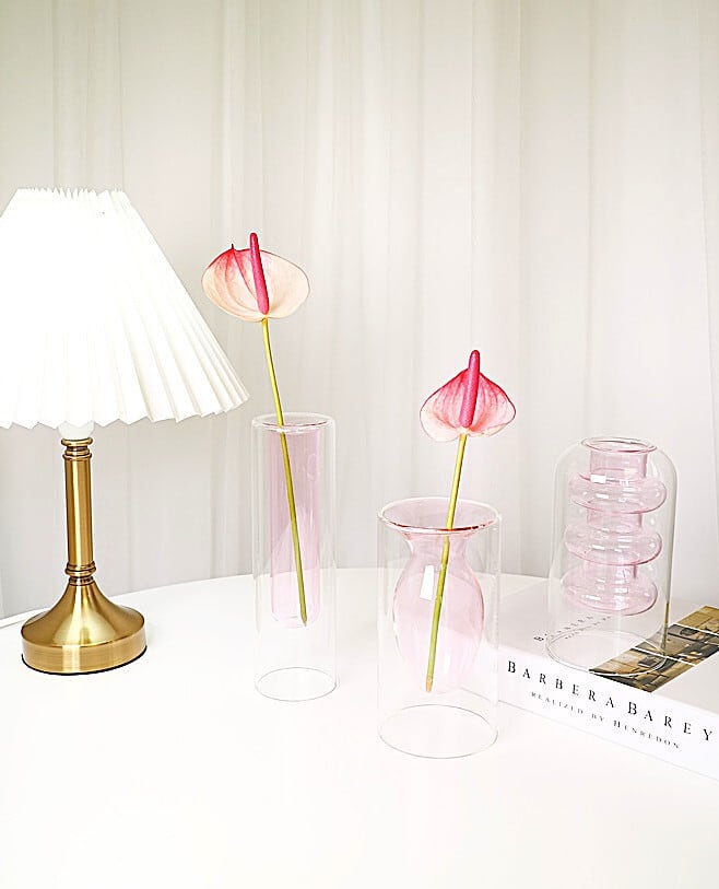 pink objet vase 3types / ピンク オブジェ ベース シリンダー 花瓶 2
