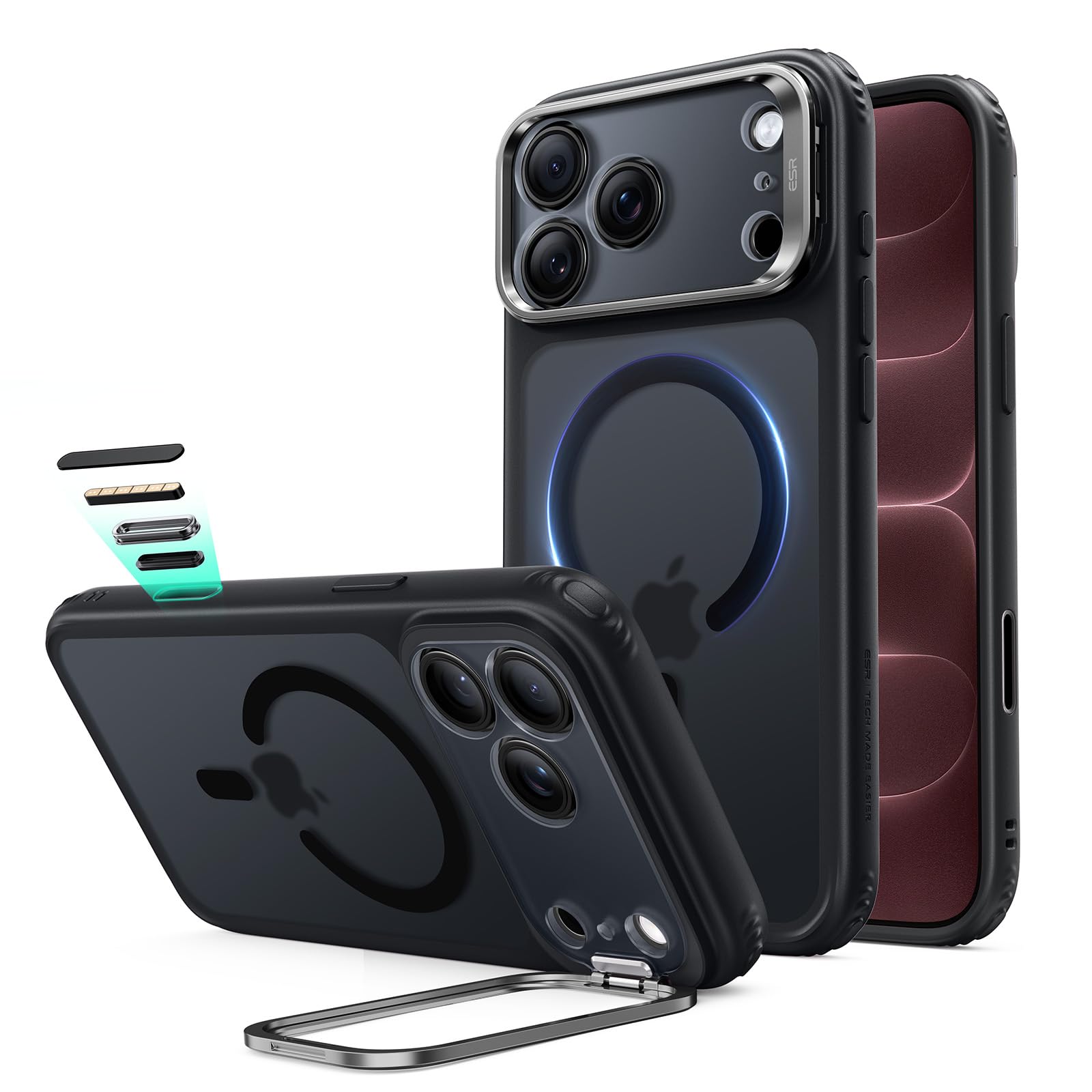 ESR iPhone 18 Pro ケース 17Pro兼用 Flexスタンド 4倍米軍MIL規格 Classic Hybrid フロストブラック