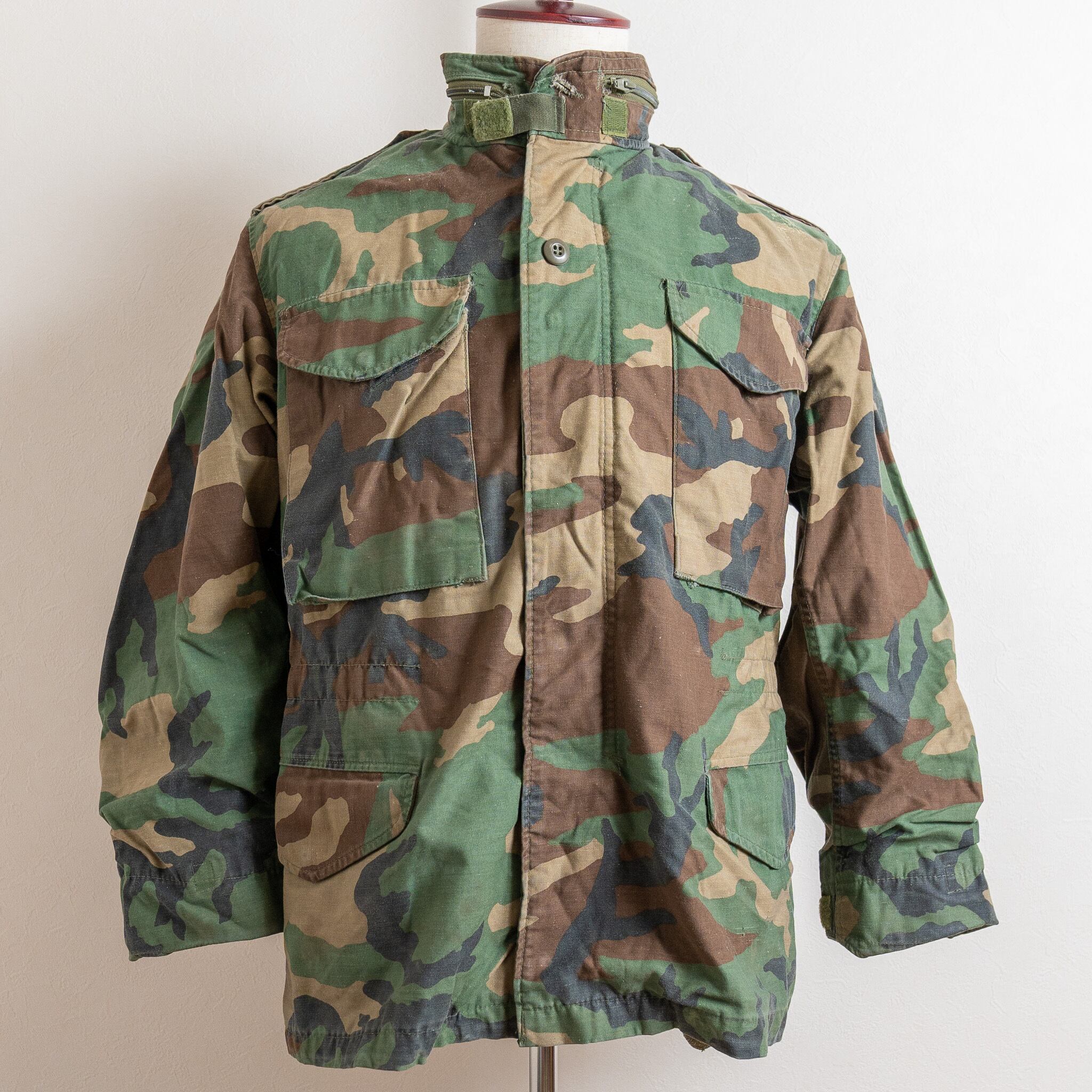 80s US ARMY M-65 3rd ウッドランドカモ ブラスジップ M