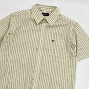 リネン混!!◆Munsingwear マンシングウェア ストライプ ポケット付き 半袖 シャツ M/イエロー系/スポーツ ゴルフ/麻