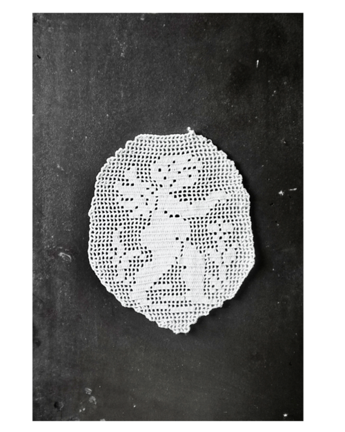 残3 20s フランス リネン アモールとクロッシェレースモチーフ 1p ドイリー  アンティーク