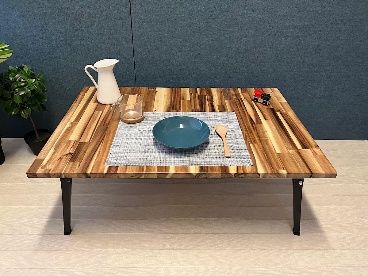 アカシア無垢集成材折りたたみローテーブル【900ｍｍ×450ｍｍ】 配送 アカシア無垢集成材折りたたみローテーブル【900mm×450mm