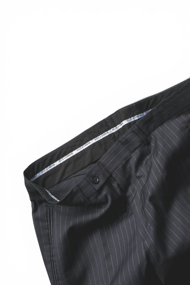 00's "DOLCE & GABBANA" Dark-Navy Color Lamé Pinstripe Pattern 1-Tack Slacks Made in ITALY