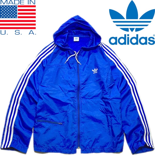 1点物◇USA製アディダス80sビンテージ青ナイロンジャケット古着メンズ