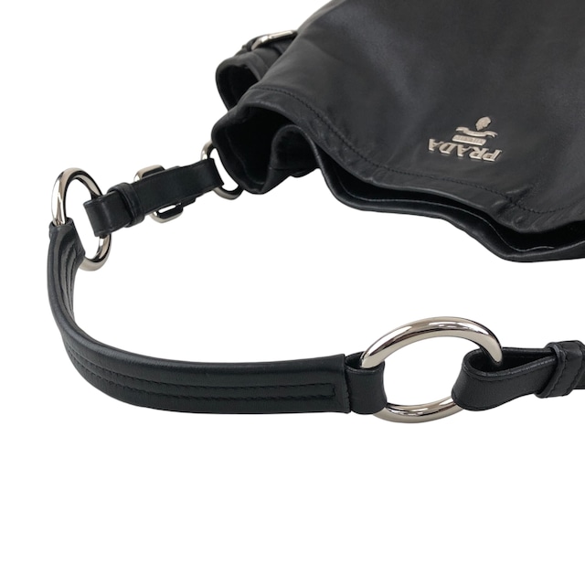 PRADA プラダ ハンドバッグ ブラック ロゴ レザー サイドポケット vintage ヴィンテージ オールド ab8g6p