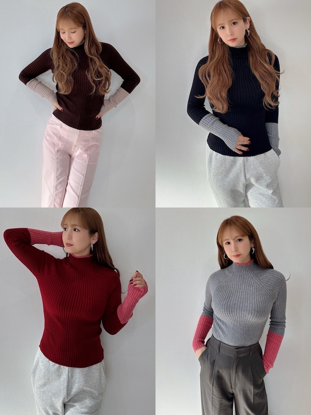 バイカラーRIBタートルニット　¥5,900+tax