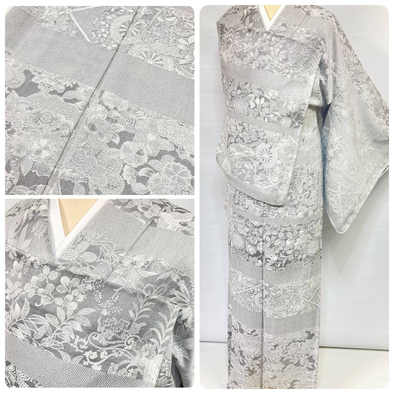 有松絞り【浴衣】広衿 花 流水 有松鳴海絞り 夏着物 綿 紺 白 105