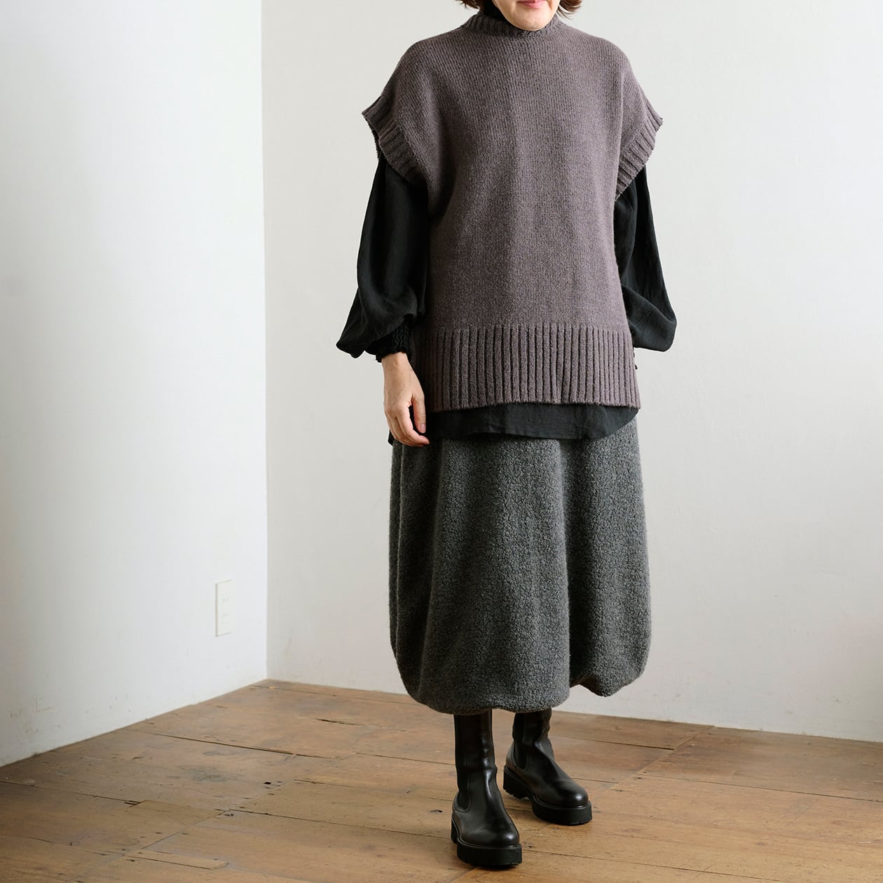 【30%off】tous les deux ensemble トゥレドゥ アンサンブル ルーズフィット ニットベスト greige