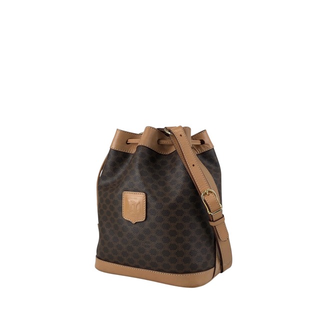 CELINE セリーヌ マカダム ショルダーバッグ ブラウン ブラゾン型押し PVC レザー 巾着 vintage ヴィンテージ オールド 3mevbd