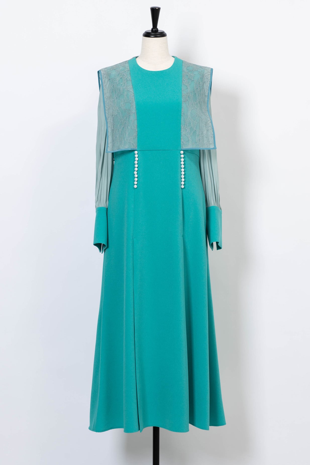 Pearl Lace BoxCollar Combi Dress MINT