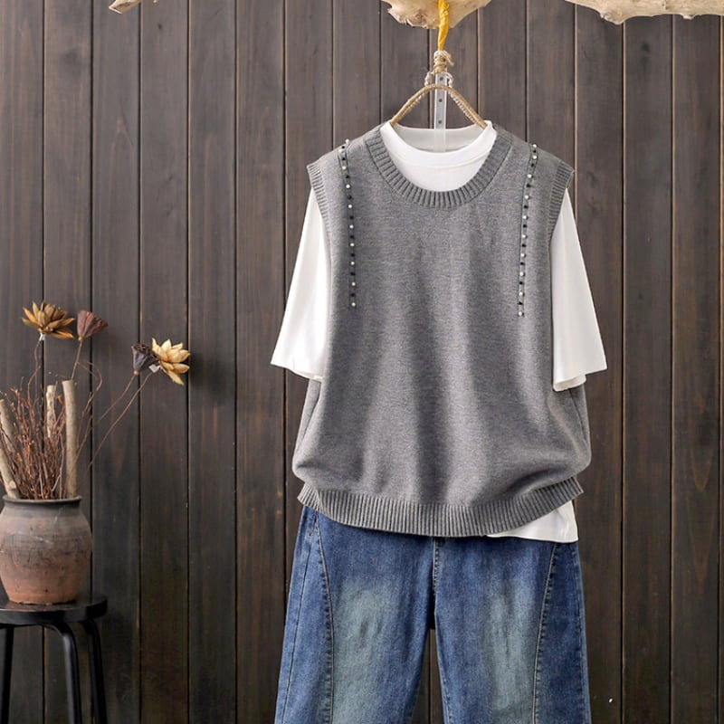 パール装飾ニットベスト(2色)11052