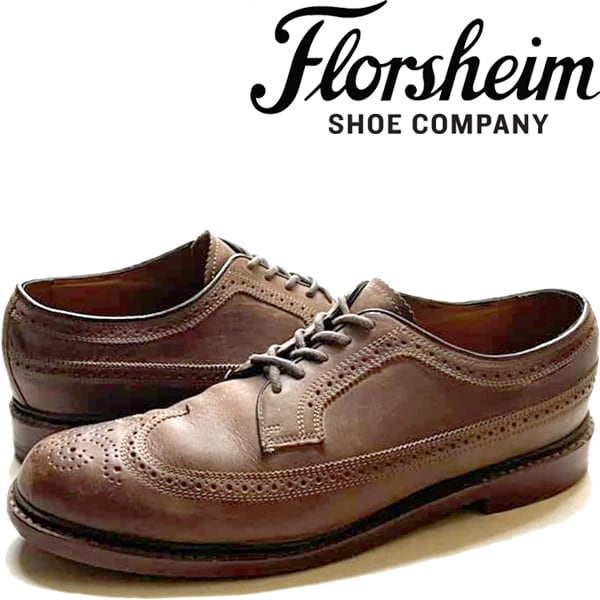 1点物◇フローシャイム茶ウィングチップ革靴レザーシューズ古着メンズ