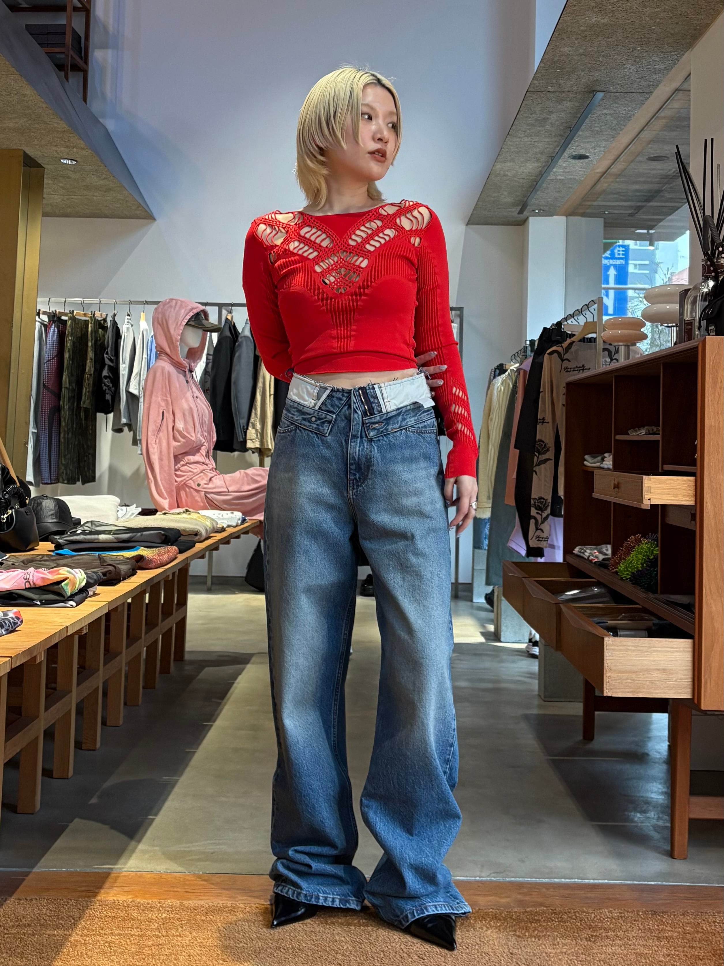 26SS】MUKASA ムカサ / レーストップス 長袖 / hole lace top | TRENT