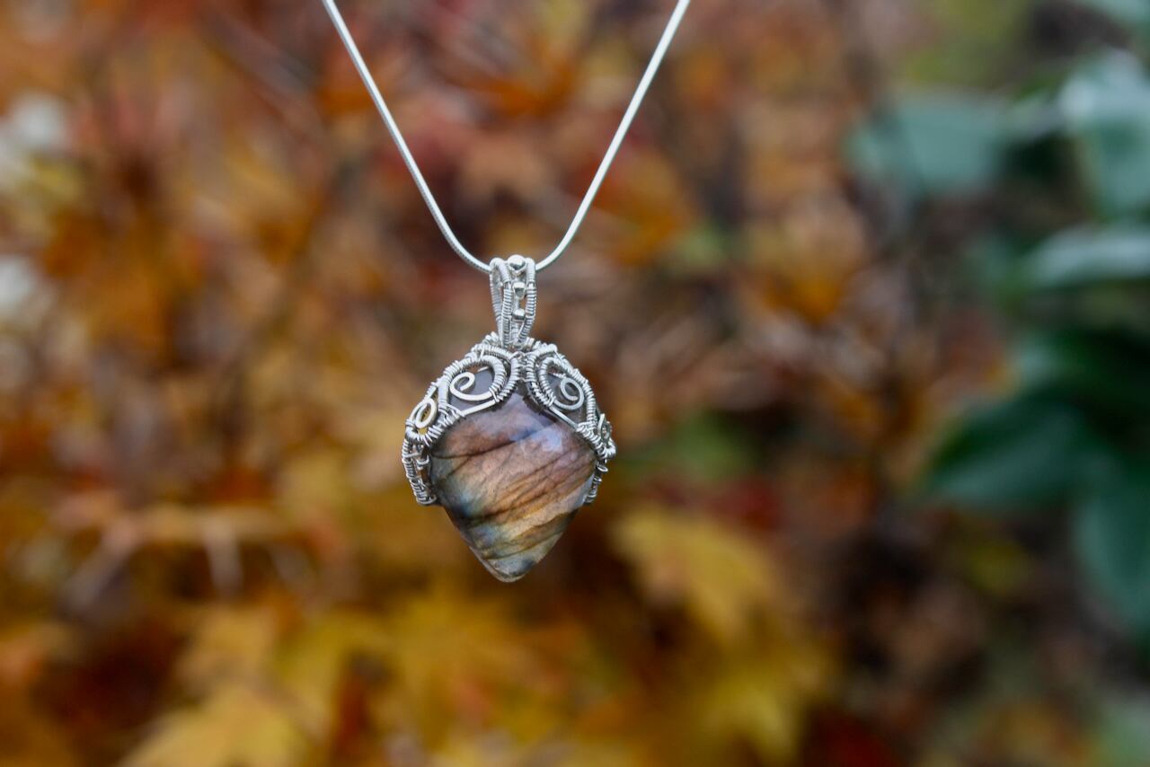 Multi color Labradorite silver 925 wire wrapping pendant