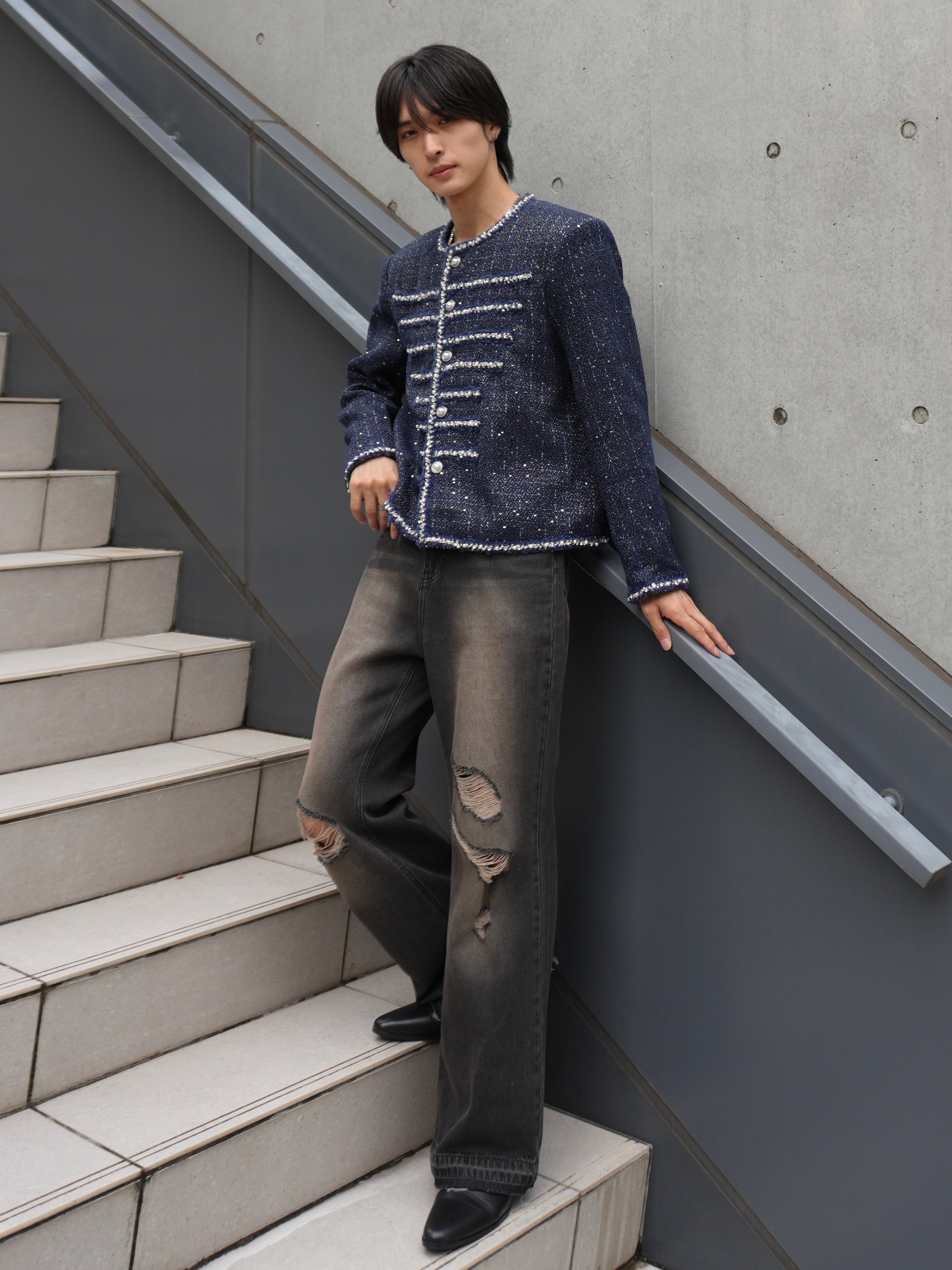 ALUDE SELECT】Pearldesign edge tweed jacket | 【ALUDE】韓国メンズ
