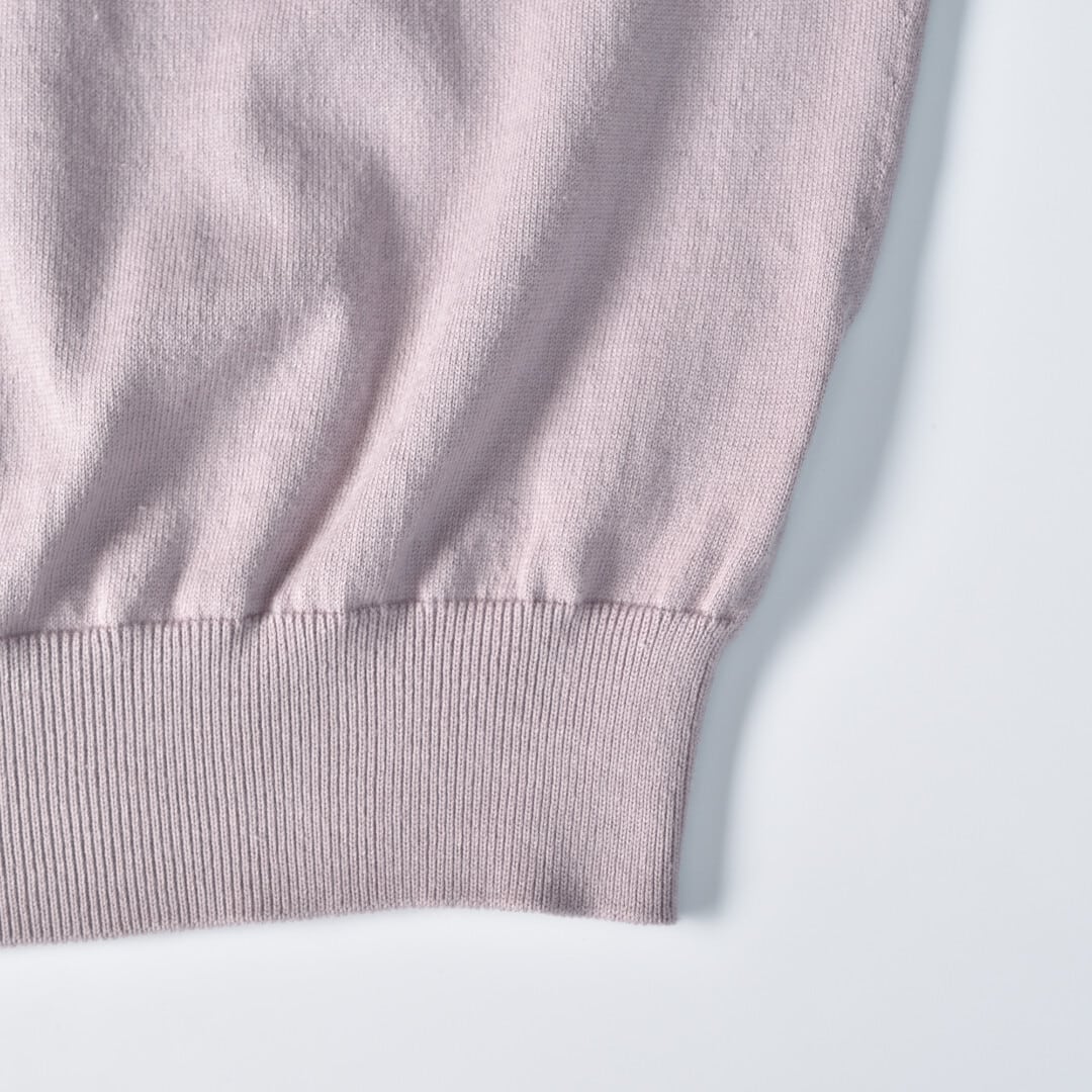 LinenYa リネンや クルーネック7分袖コットンニット・ピンクグレイ 柔らかく着心地の良いリンキングニットです