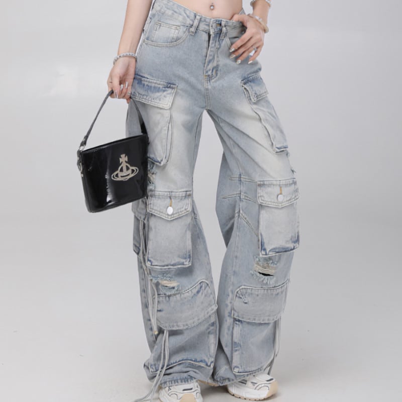 wide leg cargo denim pants la0662