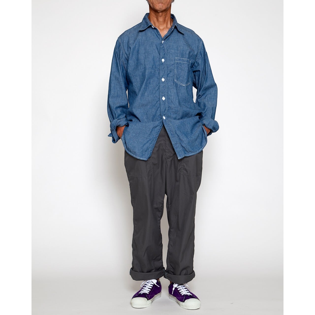 THE CORONA UTILITY / NAVY 1POCKET SHIRT Cotton Chambray - ネイビー