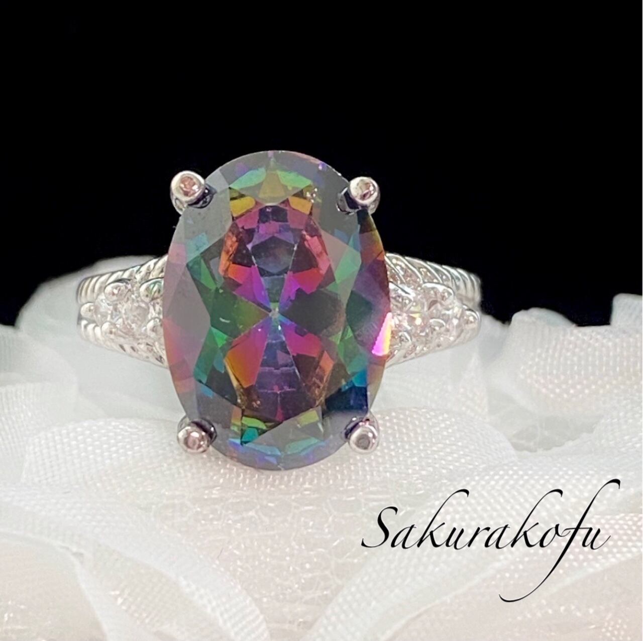 D077 レディース リング 指輪 ミスティックトパーズ キュービックジルコニア 大粒 ファッションリング