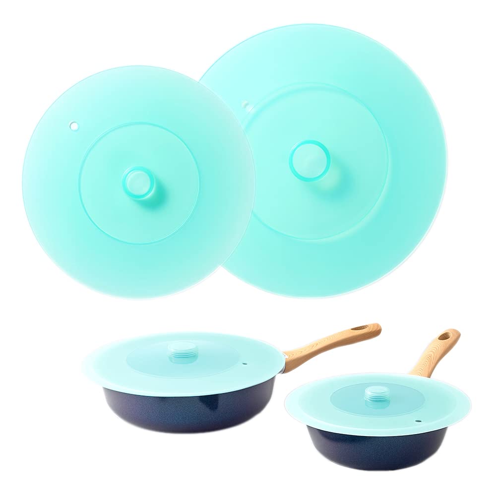 【在庫のみ】アイメディア(Aimedia) シリコンフライパンカバー 2枚組 (20-24cm/26-28cm) シリコン蓋 シリコーン 鍋蓋 耐熱 食洗機対応 透明窓付 おしゃれ 割れない 軽量 キッチン用品 調理用品 調理器具 水色