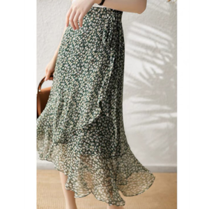 花柄ミモレ丈グリーンスカート W00886