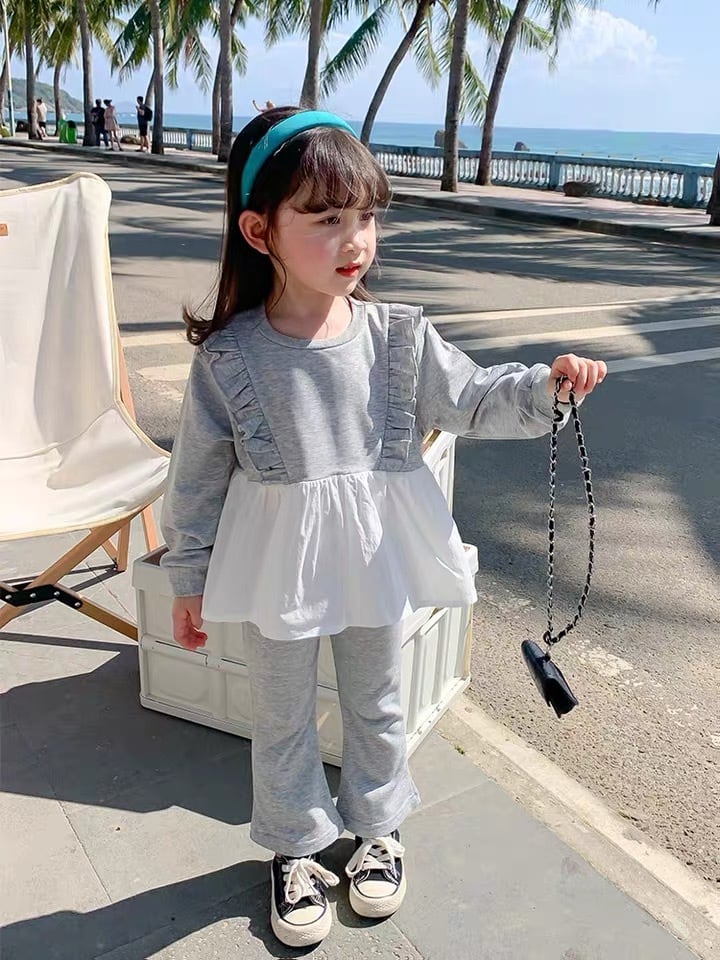 《グレー120即納》カジュアルフリルセットアップ