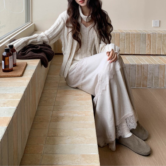 lace a-line long skirt　J00473